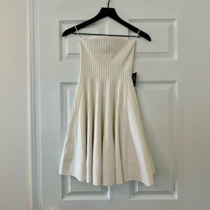 Pleaded White Strapless Dress